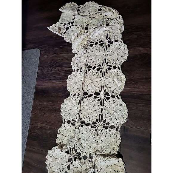 Handcrafted White Crocheted Table Runner Dresser Scarf 20x62 Inches Vintage MCM - Picture 1 of 6